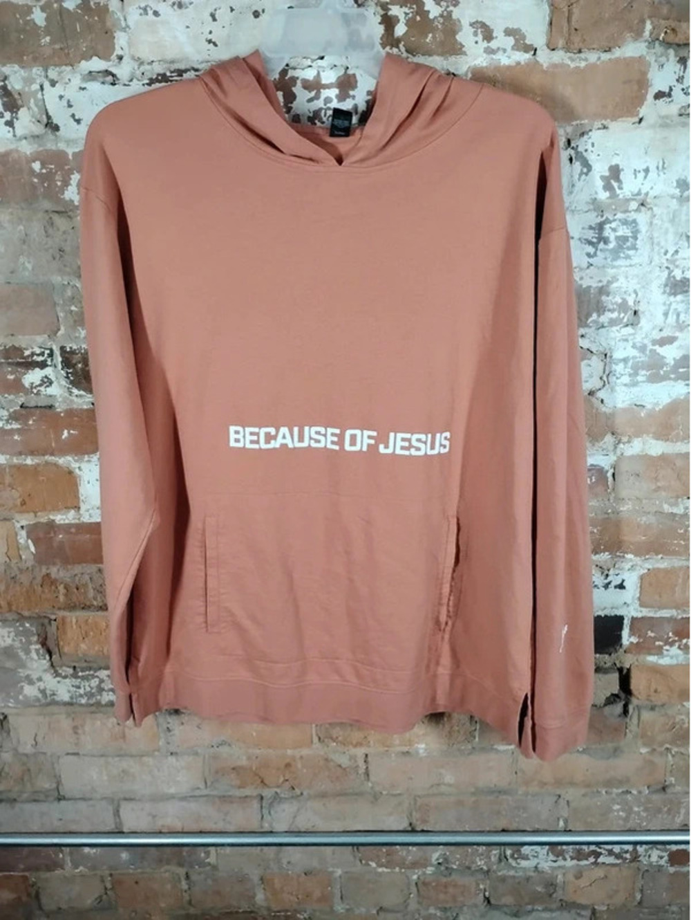 Anvil Men's XL Coral "Because Of Jesus" Hoodie Light Terry Georgia Youth